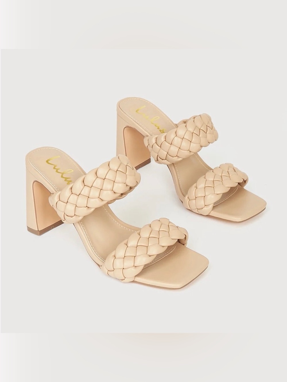Lulus Louella Nude Tan Braided High Heel Sandals Square Open Toe Womens Size 11